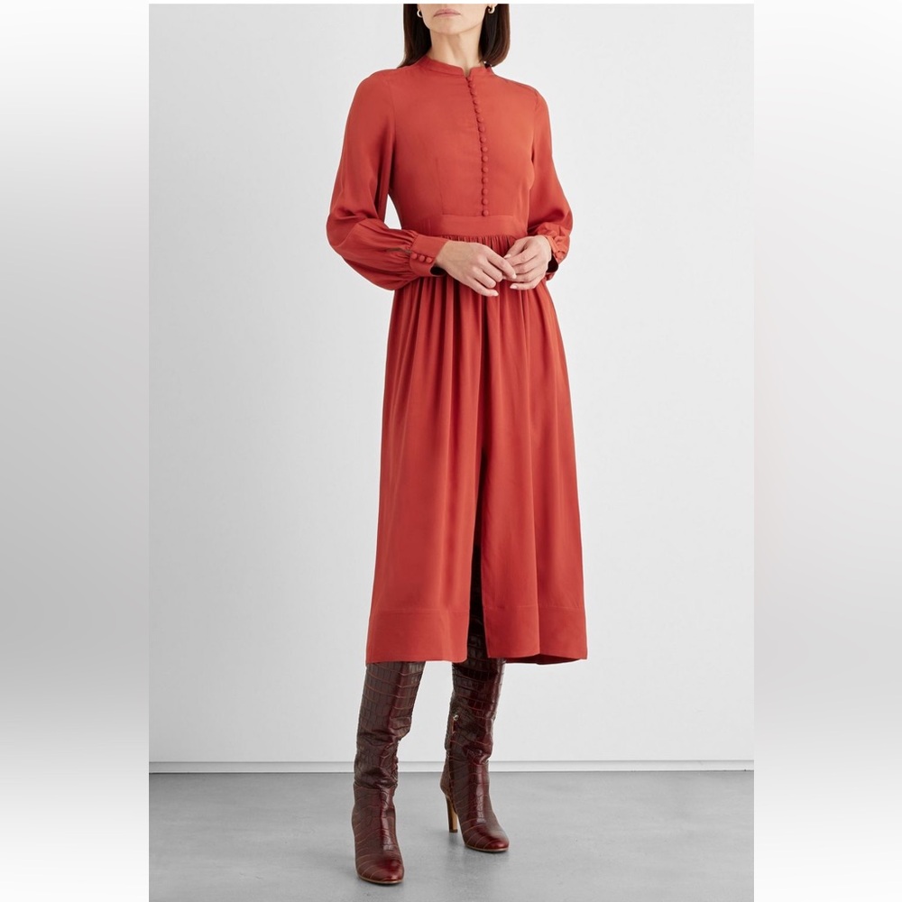 IRIS & INK. Gathered crepe midi dress. NWT